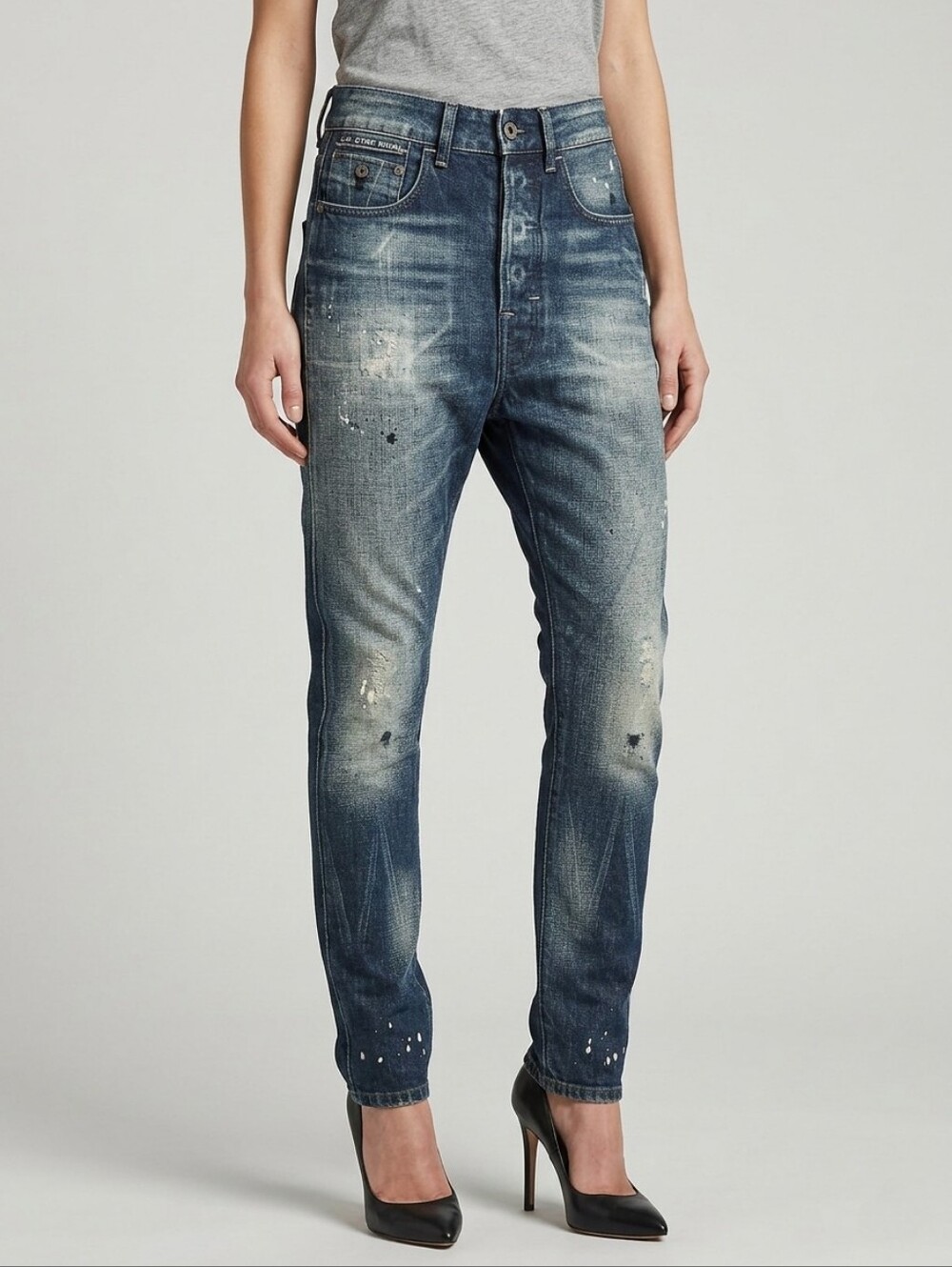 G-Star Raw 3301 Distressed Blue Denim Jeans Loose Tapered Fit size 26 NWT